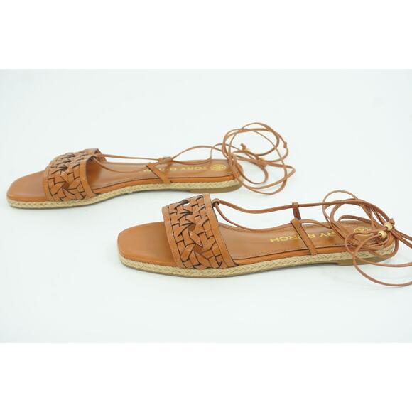 Tory Burch Basketweave Woven Ankle Wrap Espadrille Sandal Size 8 Tie Strap $245 - Picture 3 of 11